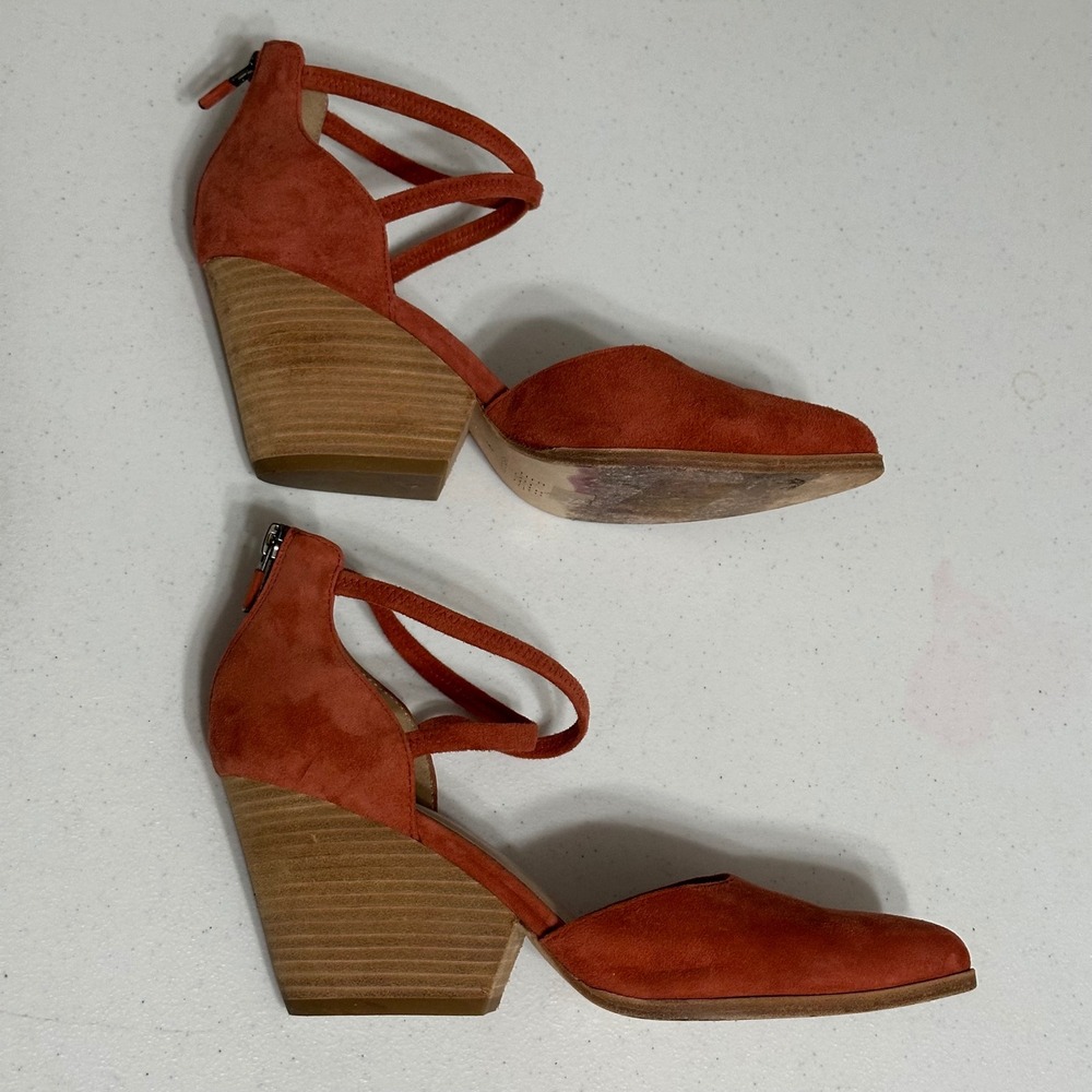Eileen Fisher Suede Ankle Strap d'Orsay Wedge Pumps Terracotta Orange 9 - Picture 4 of 8